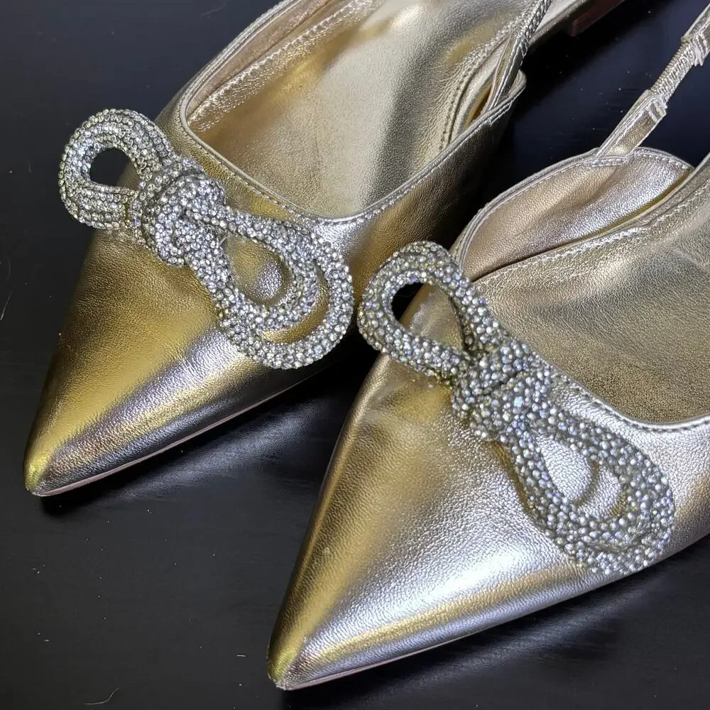 Lilly Pulitzer Brit Gold Leather Slingback Dressy Summer Event Bling Bow Size 9 - Picture 4 of 15